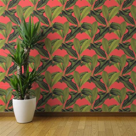 Banana Leaves On Coral Wallpaper Palm In Palm By Coral Wallpaper Brick
