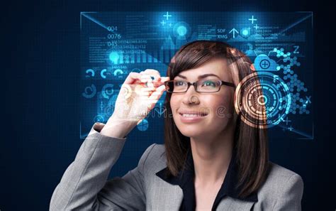 Young Woman Looking With Futuristic Smart High Tech Glasses Stock Image Image Of Glasses