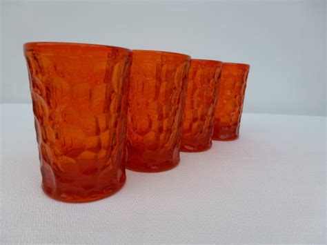 Vintage Glass Set Orange 1970 S Glassware Glasses