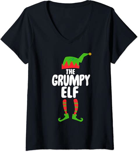 Womens The Grumpy Elf Tee Shirt Christmas Holiday Ts V Neck T Shirt Uk Fashion