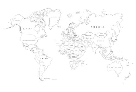 10 Best Black And White World Map Printable Printableecom Black And