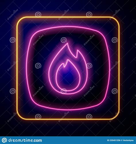 Glowing Neon Fire Flame Icon Isolated On Black Background Vector Stock