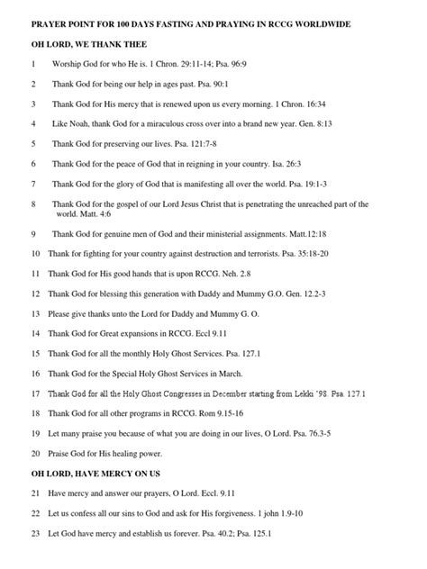 Prayer Point For 100 Days Fasting And Praying In Rccg Worldwide Pdf