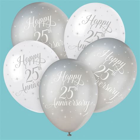 Silver Happy 25th Wedding Anniversary Latex Balloons Helium Or Air Fill