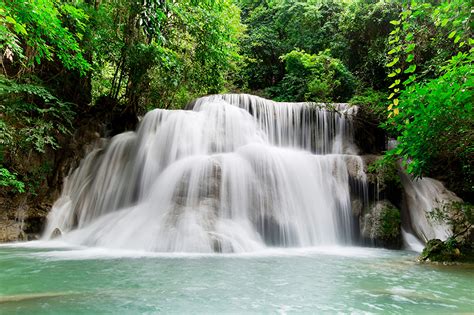Wallpaper Thailand Kanchanaburi Nature Waterfalls Parks