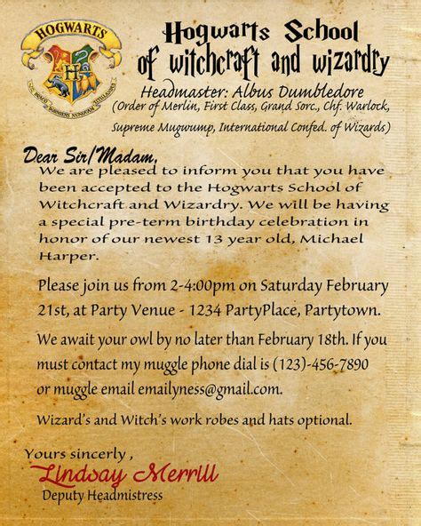 Harry Potter Birthday Invitation Acceptance by ChalkDustStudio | Harry