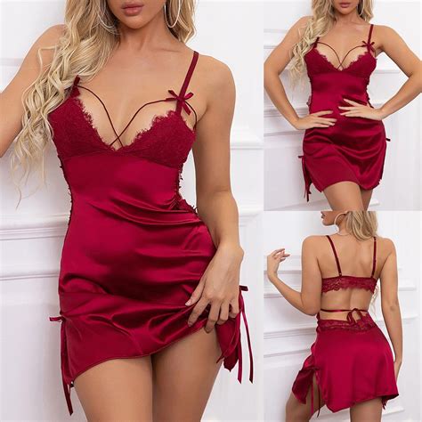 Buy Women Sexy Lace Bowknot Lingerie Sets Pajamas Sleeping Dress At Affordable Prices — Free