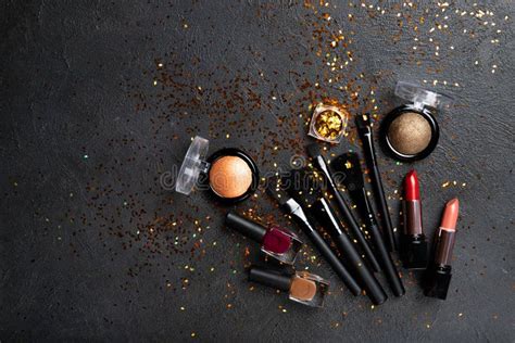 Set Of Decorative Cosmetics On A Black Background Stock Image Image