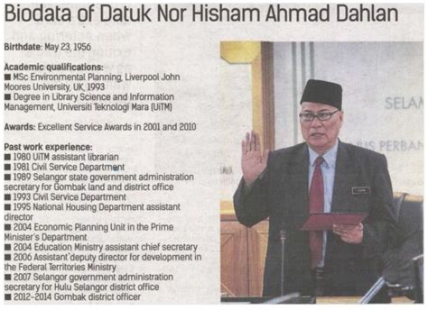 Datuk nor hisham ahmad dahlan. Biodata Datuk Nor Hisham Ahmad Dahlan, Datuk Bandar Kuala ...