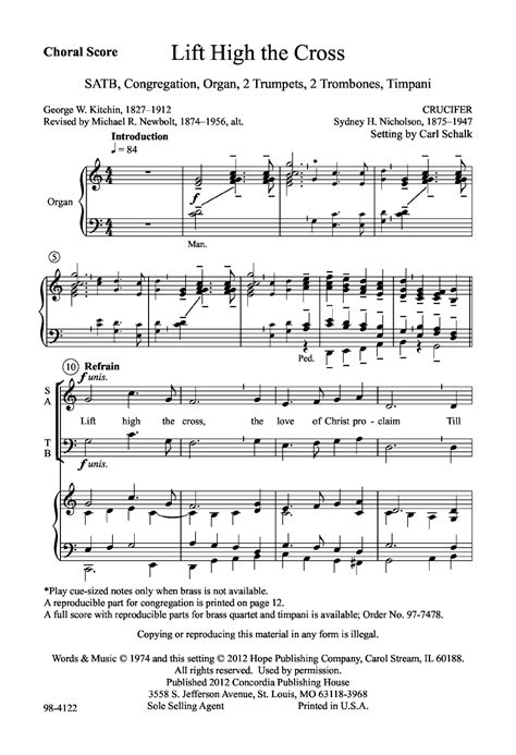 Lift High The Cross SATB Opt Brass Timpan J W Pepper Sheet Music