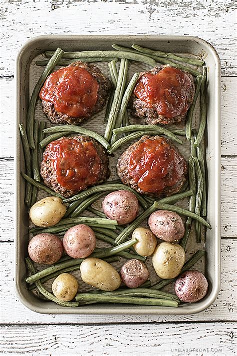 Place onto the sheet pan next to the meatloaf. Sheet Pan Recipe for a Mini Meatloaf Dinner - Live Laugh Rowe