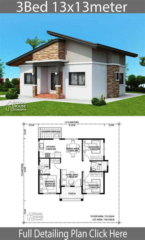 Two Story House Plan With Beds And Bathrooms In The Front Three