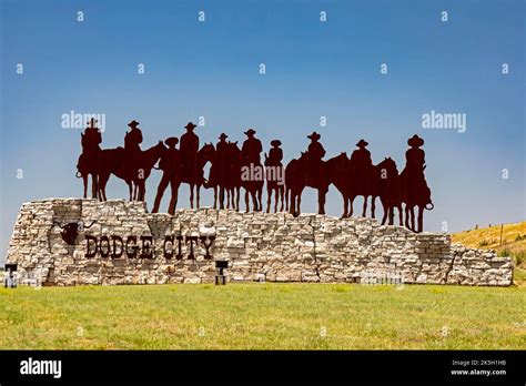 Dodge City Kansas A Cowboy Sculpture Welcomes Visitors To Dodge City