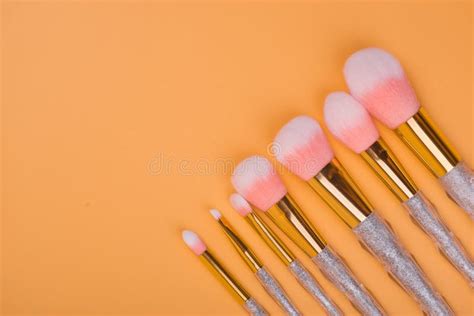 Make Up Brushes Isolated Pastel Background Stock Image Image Of