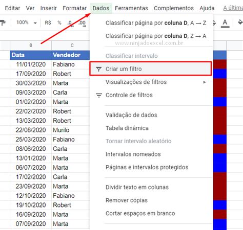 Filtro Por Cor No Google Planilhas Ninja Do Excel