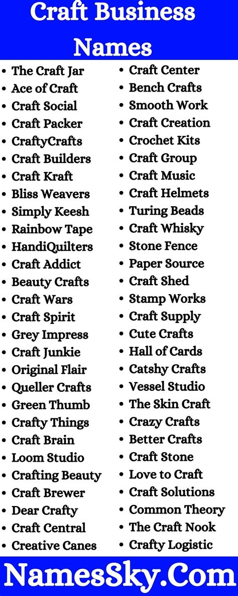 Craft Business Names Catchy Names For Craft Shop