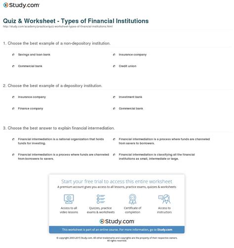 Quiz Worksheet Types Of Financial Institutions Study — Db