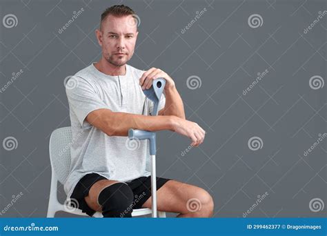 Mature Man Leaning On Crutch Stock Image Image Of Hospital Male