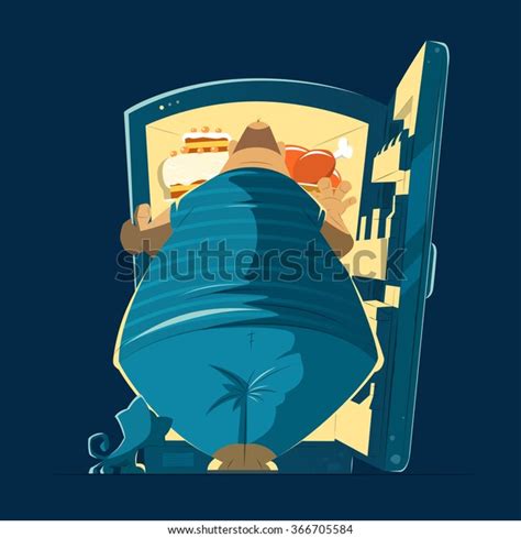 Fat Hungry Man Open Night Fridge Stock Vector Royalty Free 366705584