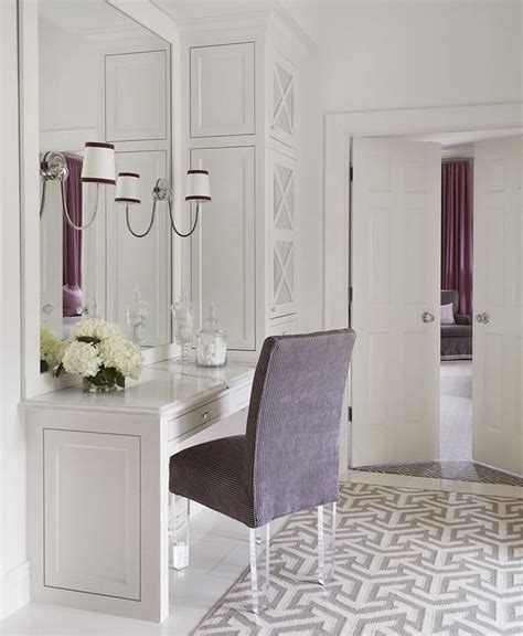 Find bathroom vanity chairs and stools. Purple Vanity Chair with Lucite Legs on Gray geometric Rug ...