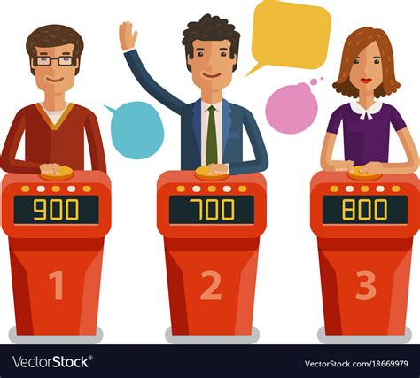 Quiz Show Game Concept Players Answering Vector Image