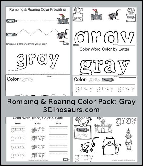 Free Romping And Roaring Color Pack Gray 8 Pages Of Printables To Work