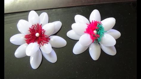 Lotus Flower Made By Plastic Spoon Craft Spoon Craft Flower Making