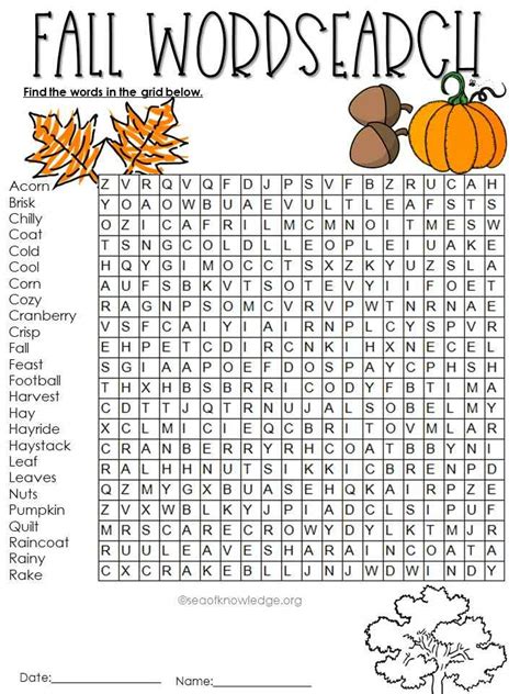 Fall Words Word Search Printable Giant Game With Answers