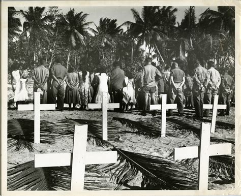 American servicemen and Marshallese attending a funeral, Marshall