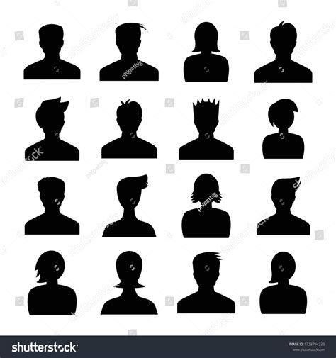 Human Avatar Icons Set Silhouette Theme Stock Vector Royalty Free