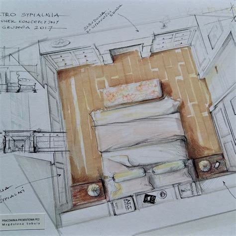Top View Of The Bedroom Sketch And Design By Magdalena Sobula