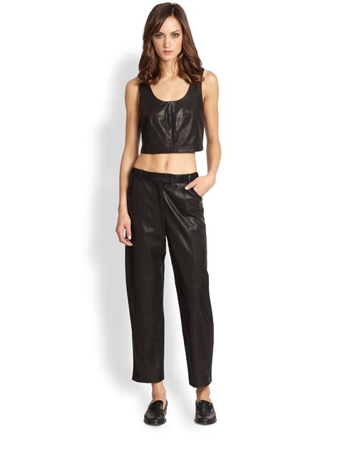 Lyst Thakoon Addition Cropped Leather Tank Top In Black