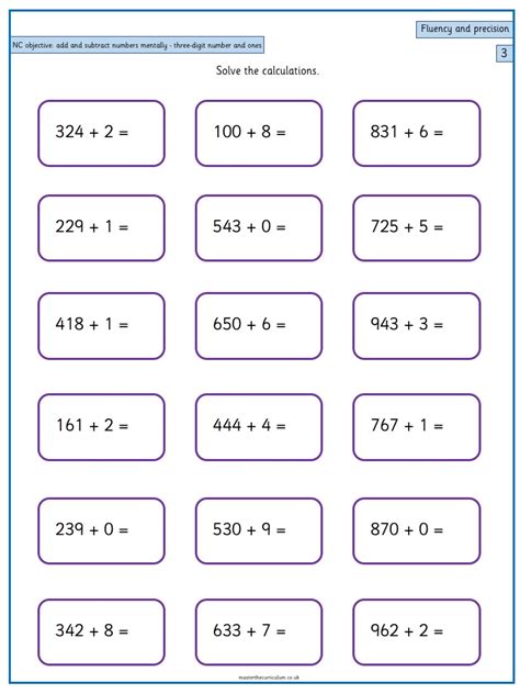 Add And Subtract Numbers Mentally Including A Three Digit Number And