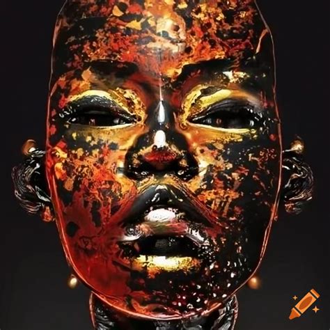 Abstract Artwork Of A Cyborg African Tribe In Gold Black Red And Copper On Craiyon