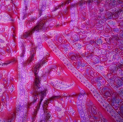 Vintage Pink Saree 100 Pure Georgette Silk Printed Sari Etsy Uk