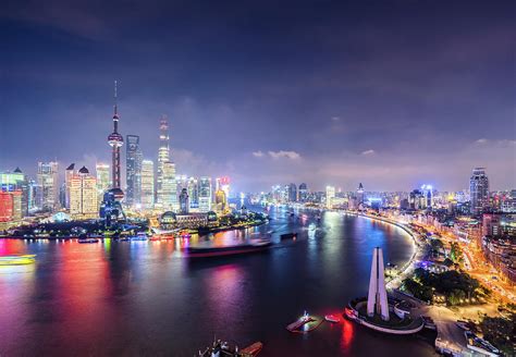 Shanghai Skyline At Night Photograph By Yongyuan Dai Pixels Merch