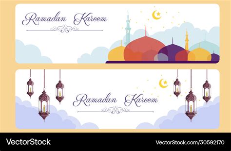 Ramadhan Kareem Banners With Mosque Background Vector Image