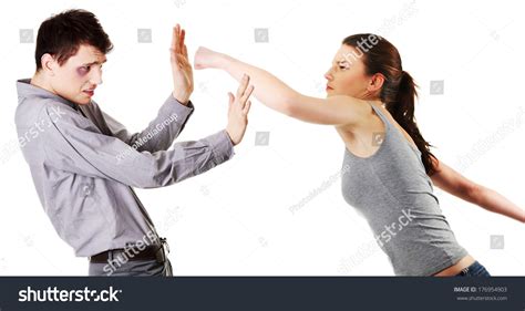 Attractive Young Couple Fighting Women Hitting Stock Photo 176954903