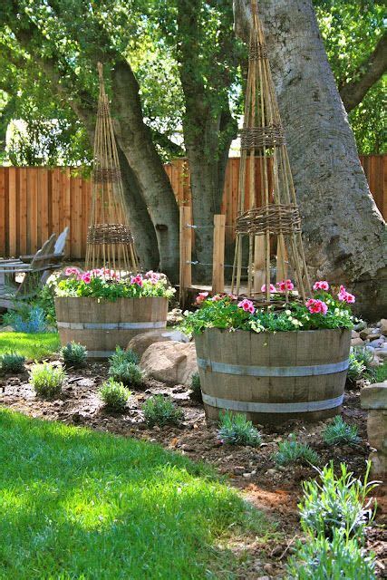 Pretty Plant Supports Barrel Garden Ideas Wine Barrel Garden Whiskey