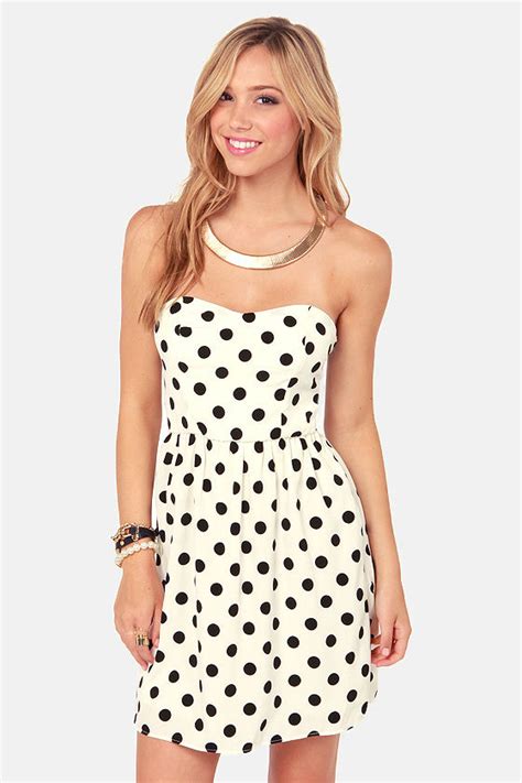 Cute Polka Dot Dress Ivory Dress Strapless Dress 4200 Lulus