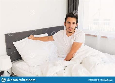Young Handsome Man Sleeping In His Bed Stock Image Image Of Bedtime