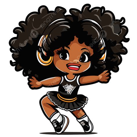 Pemandu Sorak Hitam Vektor Stiker Clipart Kartun Pemandu Sorak Dengan Kaos Hitam Putih Dan Afro