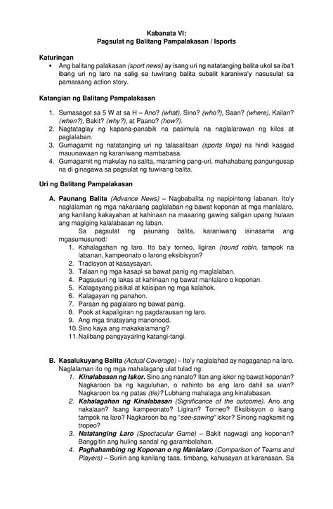 Halimbawa Ng Pagsasanay Sa Pagsulat Ng Balitang Ispor Vrogue Co