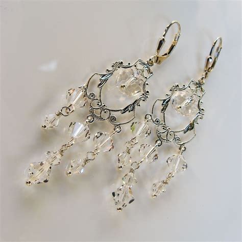 Chandelier Vintage W Swarovski Crystal Filigree Earrings Crystal