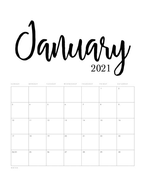 Free Printable 2021 Minimalist Calendar The Cottage Market