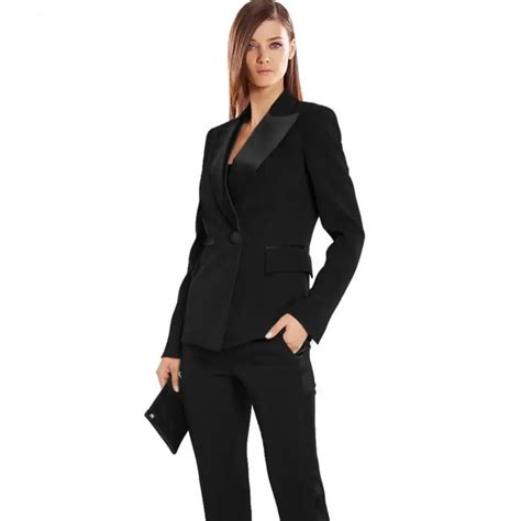 Women Pant Suits Black Autumn Bussiness Formal Elegant Set Blazers