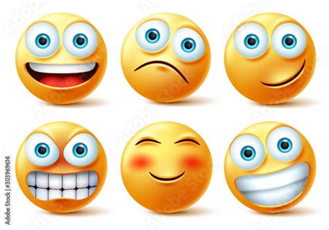 Emojis And Emoticons Face Vector Set Emoji Cute Faces In Happy Angry