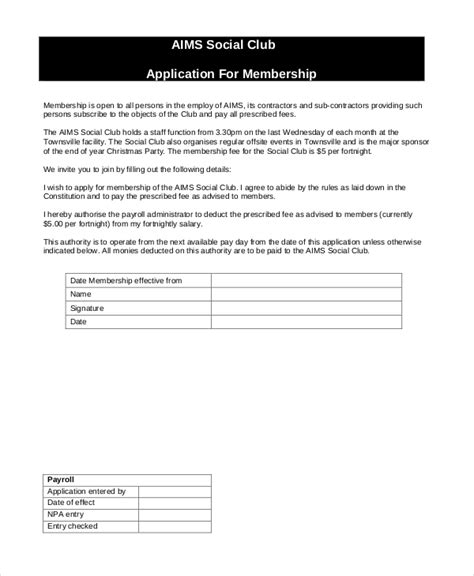 sample membership application forms   word