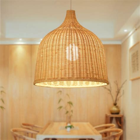 Oukaning 1772 In Bamboo Lantern Traditional Dome Led Hanging Pendant