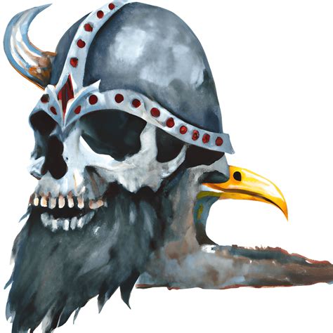 2d Viking Skull With Beard And Raven · Creative Fabrica